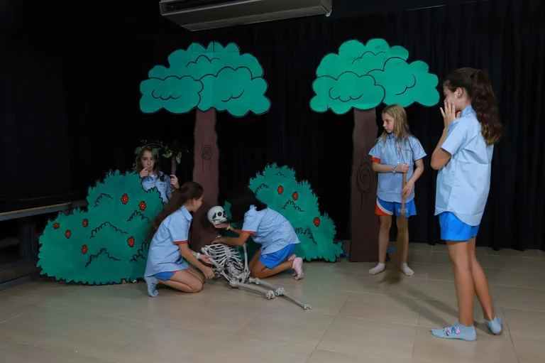 students doing school play rehersals