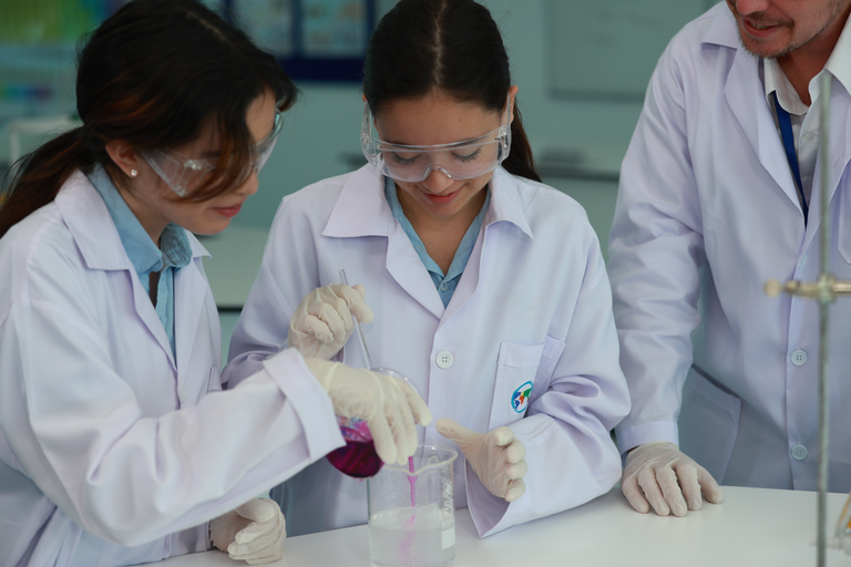 Girls doing a lab experiment
