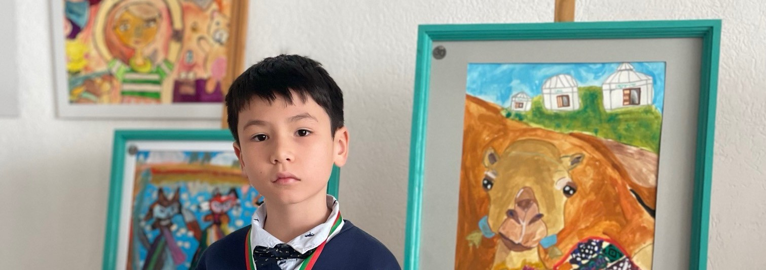 student with paintings
