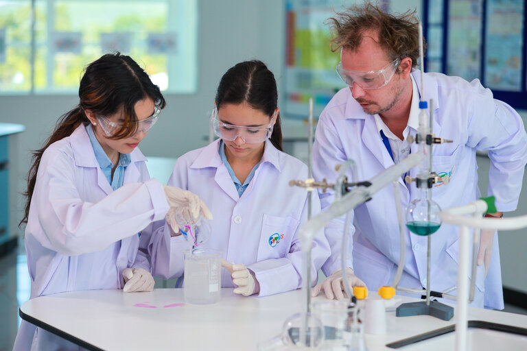 students during chemistry class