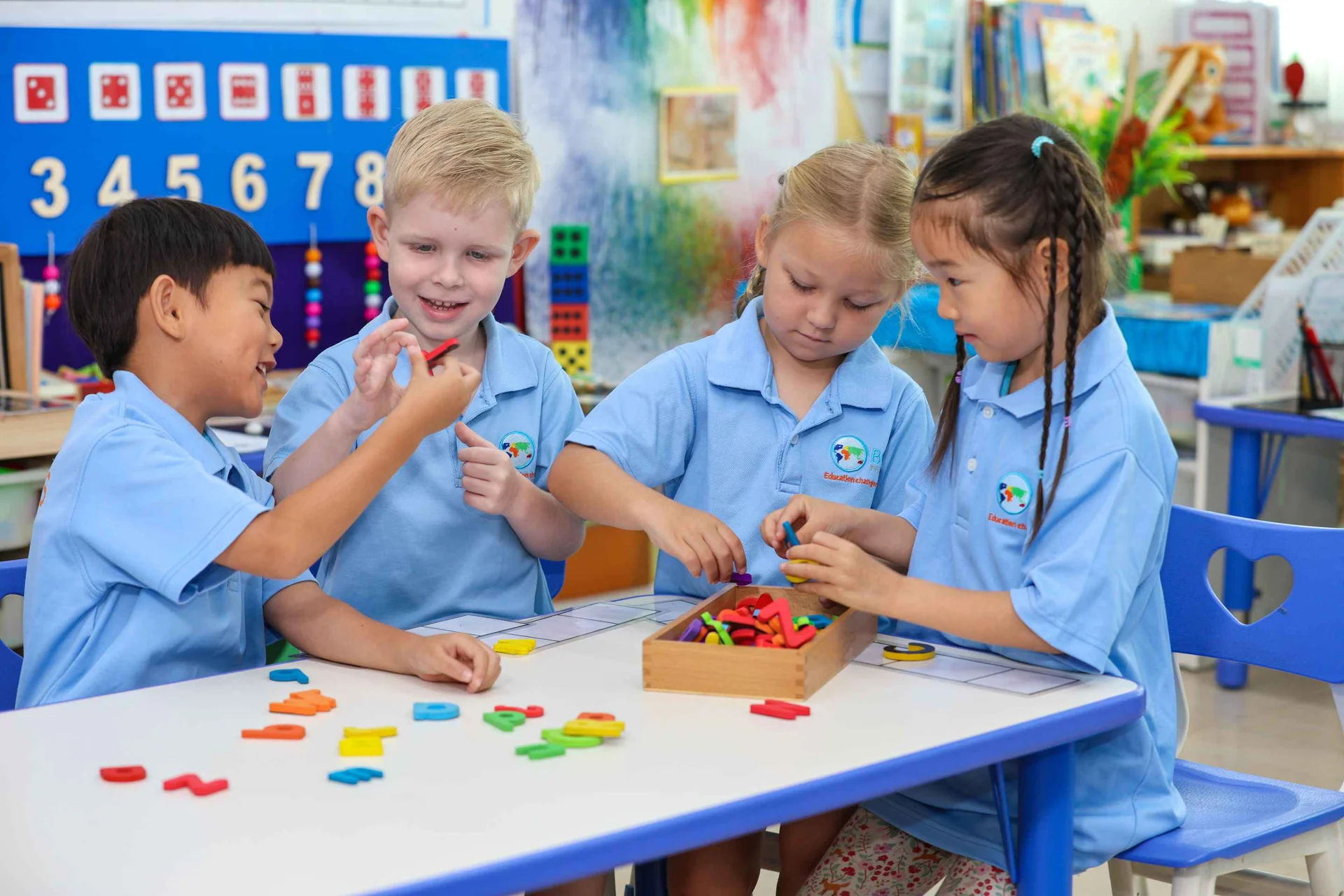four students playing