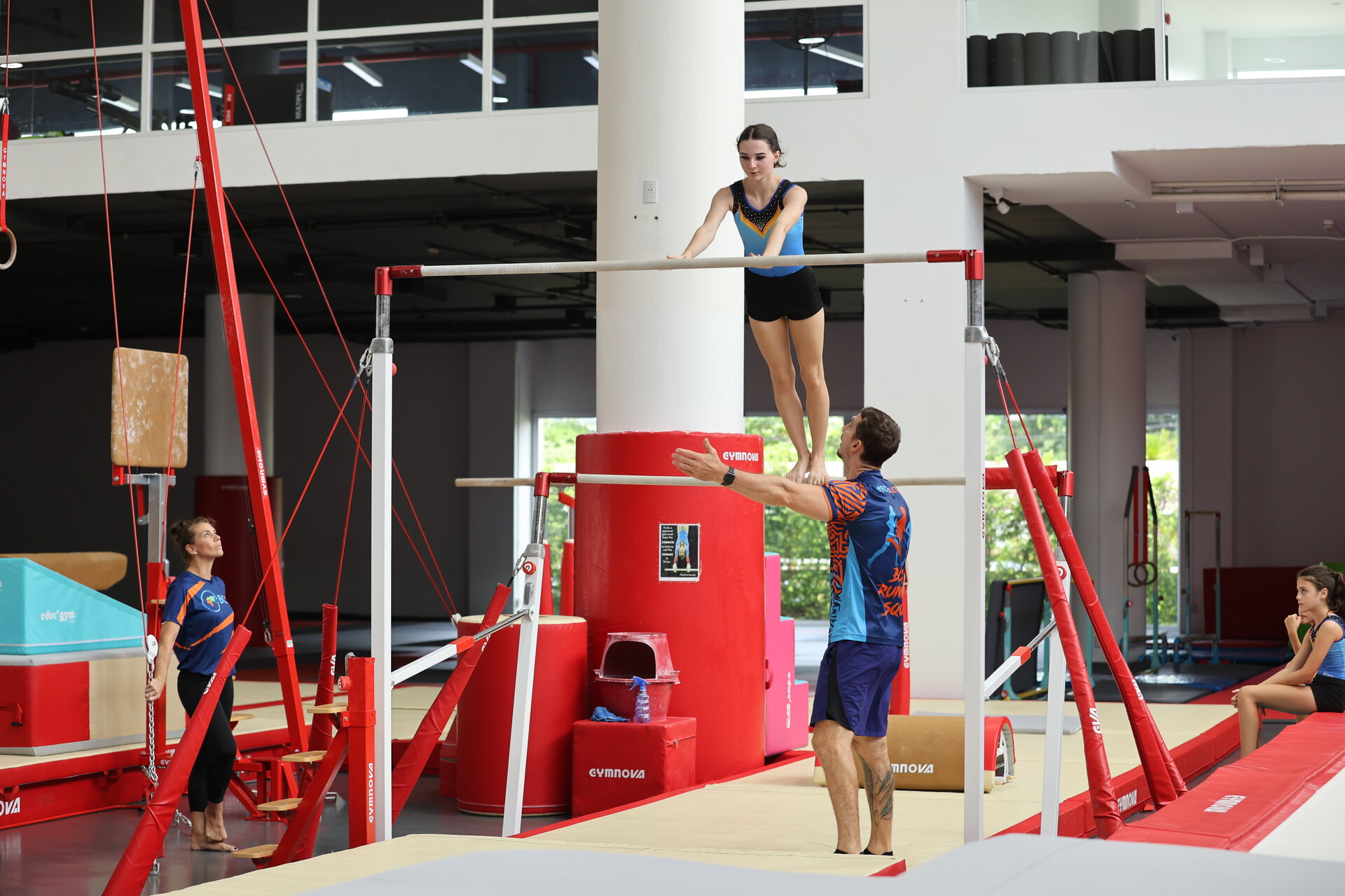 students during artistic gymnastics