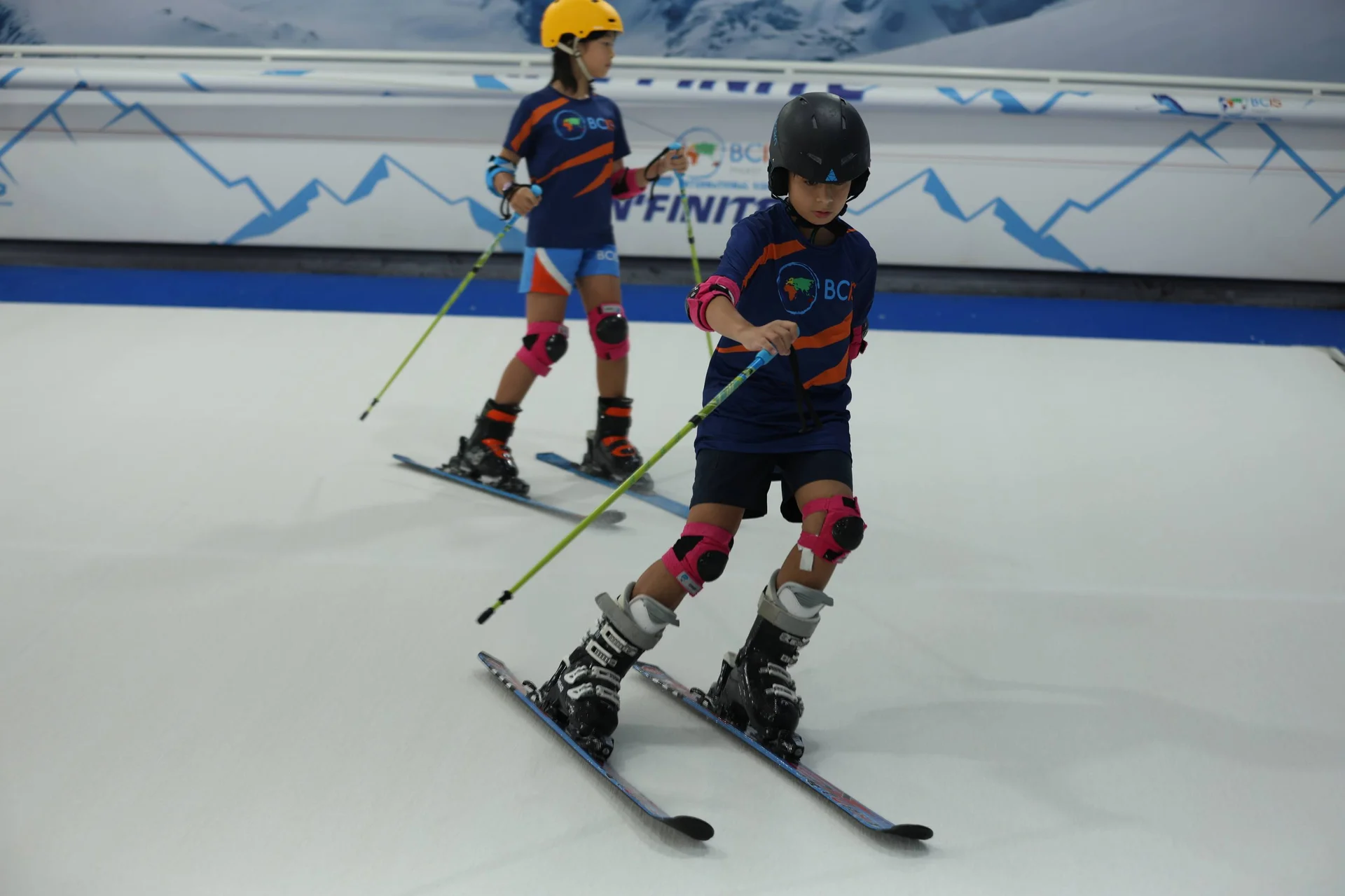 students during ski lesson