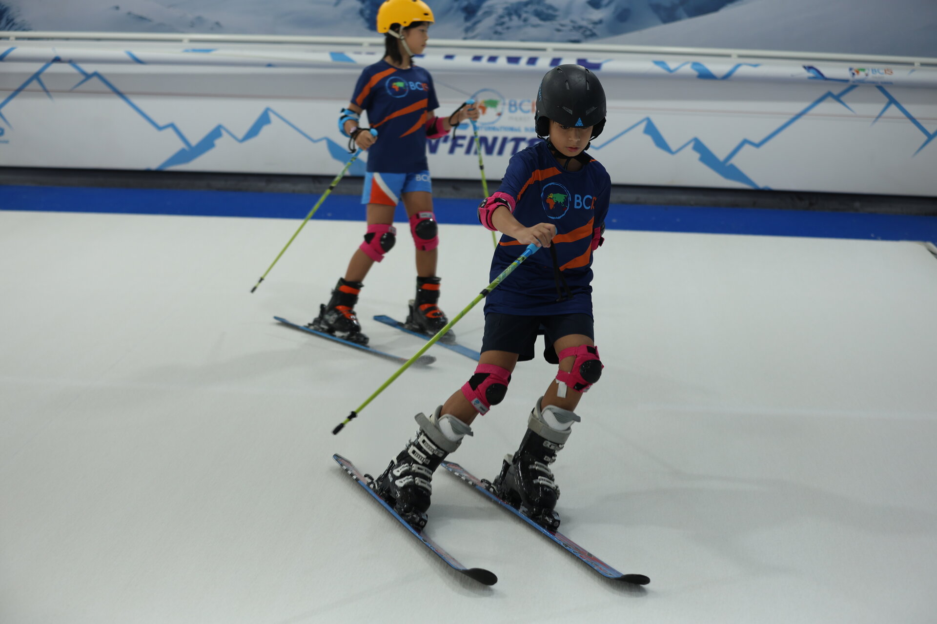 students during ski lesson
