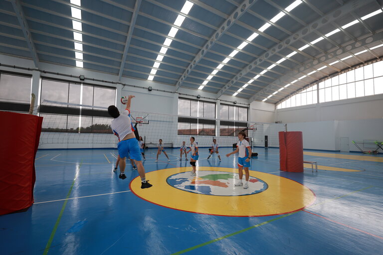 students during volleyball match